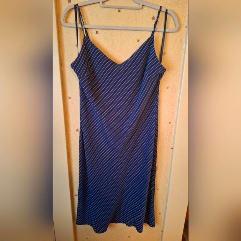Banana Republic Navy and Black Striped Midi Slip Dress, Size 14